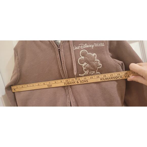 Walt Disney World Parks Sherpa Lined Hoodie Embroidered Mickey Light Brown Sz M - Picture 4 of 9